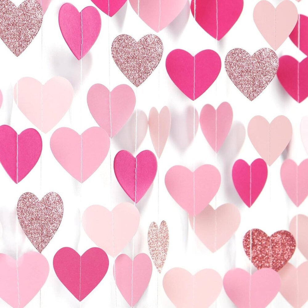 Hot-Pink Rose-Gold Party Decorations Heart-Garland - 52ft Wedding Bridal Shower